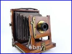 Vintage Marlow Bros. 1/4 Plate Wood & Brass Camera With Lens Nice