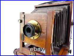 Vintage Marlow Bros. 1/4 Plate Wood & Brass Camera With Lens Nice