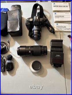 Vintage Minolta Maxxum 9000 35 MM Film Camera Kit With 2 Lenses Flash + Accessorie