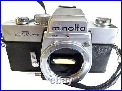 Vintage Minolta SR-T202 Film Camera Japan with ROKKOR-X 55mm Lens Skylight UV-Haze