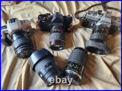 Vintage Minolta SRT 101 Chinon CS Maxxum QTsi 35mm SLR Cameras 5 Lenses Bag Lot Vintage Minolta SRT 101 Chinon CS Maxxum QTsi 35mm SLR Cameras 5 Lenses Bag Lot