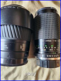 Vintage Minolta SRT 101 Chinon CS Maxxum QTsi 35mm SLR Cameras 5 Lenses Bag Lot
