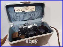 Vintage Minolta SRT 202 35MM CAMERA bundle with3 lenses, Leather case and manual