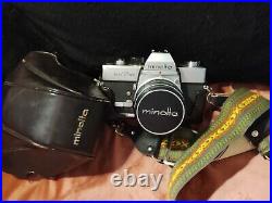 Vintage Minolta SRT101 camera, 28mm, 58mm & 135 mm lens with case