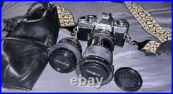 Vintage Minolta XD-11 35mm Film SLR Camera with 2 Lenses Covers Bag Strap Untested