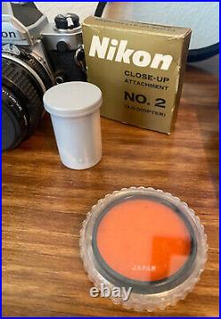 Vintage NIKON FM Film Camera w Series E 135mm & Nikkor 35mm Lens & Film ++