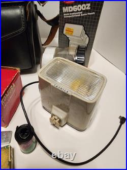 Vintage Nikon F 35mm Camera Lot With 50mm Lens + Extra Lens Flash, Case + More