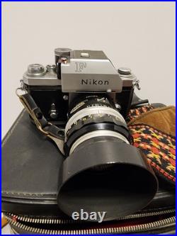 Vintage Nikon F 35mm Camera Lot With 50mm Lens + Extra Lens Flash, Case + More