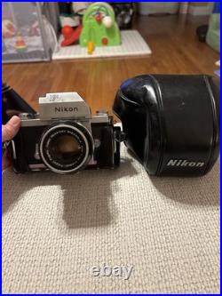 Vintage Nikon F 35mm Film Camera with Nikkor 50mm Lens + Case Working Shutter