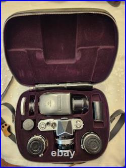Vintage Nikon F Kit with 3 Lenses and light meter Mirror Stuck / Needs Service