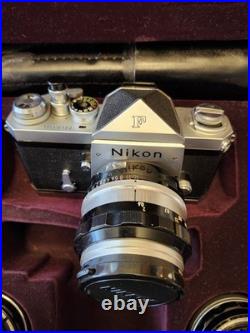 Vintage Nikon F Kit with 3 Lenses and light meter Mirror Stuck / Needs Service