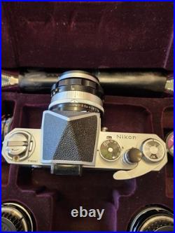 Vintage Nikon F Kit with 3 Lenses and light meter Mirror Stuck / Needs Service