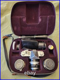 Vintage Nikon F Kit with 3 Lenses and light meter Mirror Stuck / Needs Service