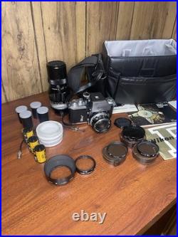 Vintage Nikon F SLR Camera Kit Black Silver with Lenses Filters Manuals Bag Film