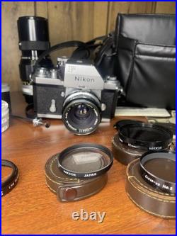 Vintage Nikon F SLR Camera Kit Black Silver with Lenses Filters Manuals Bag Film