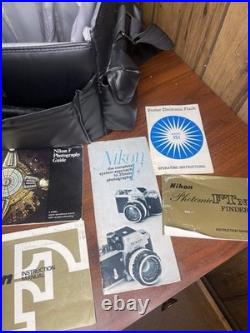 Vintage Nikon F SLR Camera Kit Black Silver with Lenses Filters Manuals Bag Film