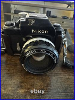 Vintage Nikon F camera with a NIKKOR-S Auto 11.2 f=55mm lens & Leather Case