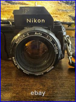 Vintage Nikon F camera with a NIKKOR-S Auto 11.2 f=55mm lens & Leather Case