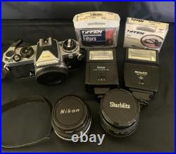 Vintage Nikon FE Manual 35 MM Film Camera 2 Lens 2 Flash & Cloth Case