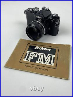 Vintage Nikon FM Black Film Camera with Nikon Nikkor Ai 50mm F2 Lens Japan Nice EG