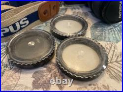 Vintage Olympus OM-10 SLR Camera With flash, 3 Lens, 2 Cases, lens hood & manual