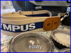 Vintage Olympus OM-10 SLR Camera With flash, 3 Lens, 2 Cases, lens hood & manual