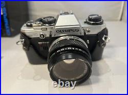Vintage Olympus OM-10 SLR Film Camera Silver Body 50mm Lens Case Strap Filters +