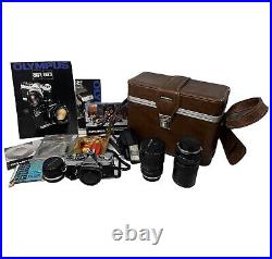 Vintage Olympus OM-2 Camera Bundle Lenses Manuals Flash Carrying Case 35mm Retro