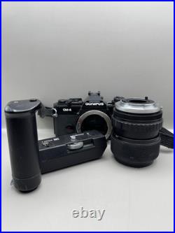 Vintage Olympus OM-4 SLR 35mm Film Camera With Lenses And Power Winder WORKING