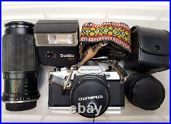 Vintage Olympus OM10 35mm Camera Package with4 lens & flash