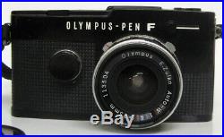 Vintage Olympus Pen FT Black Film Camera with E. Zuiko Auto-W 25mm f/4 Lens