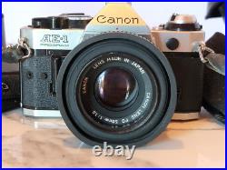 Vintage One Owner Canon AE-1 Program 35 mm Camera 50mm Lens Leather Cover Works