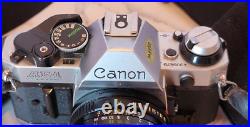 Vintage One Owner Canon AE-1 Program 35 mm Camera 50mm Lens Leather Cover Works
