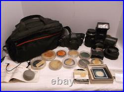 Vintage P3N Pentax SLR Camera 35MM withmultiple lens/filters/case/manual c. 1988