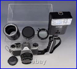Vintage Pentax Asahi K100 Camera Set Up with Achiever Flash 2 Lenses