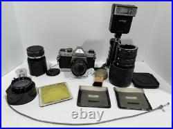 Vintage Pentax Asahi K100 Camera Set Up with Achiever Flash 2 Lenses