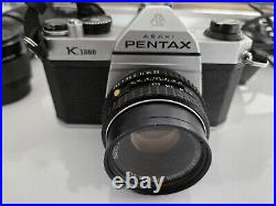 Vintage Pentax Asahi K1000 Film Camera With Telephoto Lens + Accessories & Bag