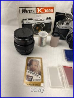 Vintage Pentax K1000 35mm Film Camera Kit With Multiple Lenses, Flash, Case Bundle