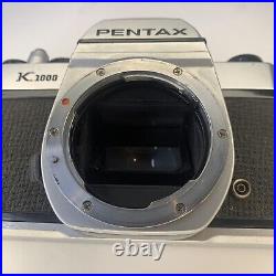 Vintage Pentax K1000 35mm Film SLR Camera with 50mm, 135mm Lens + Flash USED