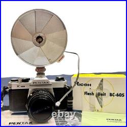 Vintage Pentax K1000 35mm film Camera with 50mm f/2.0 lens +Flashes Clean Tested