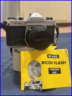 Vintage Pentax K1000 35mm film Camera with 50mm f/2.0 lens +Flashes Clean Tested