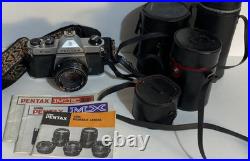 Vintage Pentax K1000 Film Camera 35mm Bundle with 5 Lens in Cases Lot Japan