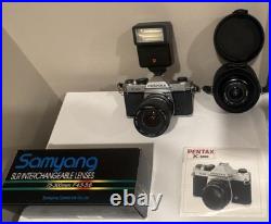 Vintage Pentax K1000 SLR Camera with 3 lenses & flash Vintage Pentax K1000 SLR Camera with 3 lenses & flash