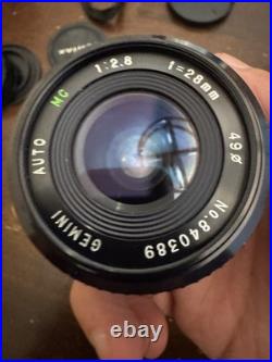 Vintage Pentax MG 35mm SLR Camera With 4 Lenses, Case, Flash OG Boxes Works Well