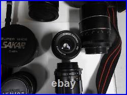 Vintage Pentax Me Super 35mm Camera Untested Lot Of Lens Vivitar Sakar Takumer +