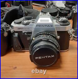 Vintage Pentax Super Program 50mm Camera Case Lenses Flash AS IS UNABLE TO TEST