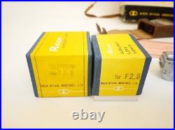 Vintage Ricoh 500 camera + telephoto lens + meter + Photrix meter etc