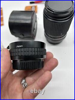 Vintage Sears KSX SUPER 35mm SLR Camera With Multiple lens, filters, flash and bag