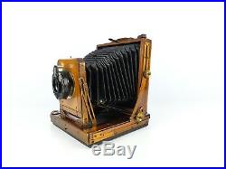 Vintage Small 1/4 Plate Wood & Brass Camera With Cooke Lens