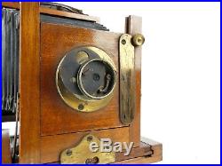 Vintage Small 1/4 Plate Wood & Brass Camera With Dial Stop Brass Lens